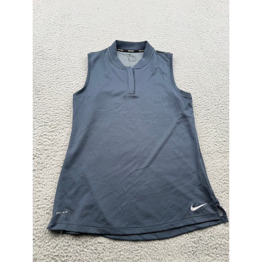 Nike Golf Polo Top Womens Medium Grey Solid Sleeveless Dri-FIT Mock Neck